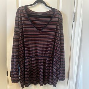 Lane Bryant Blue and Red Striped Long Sleeve Top